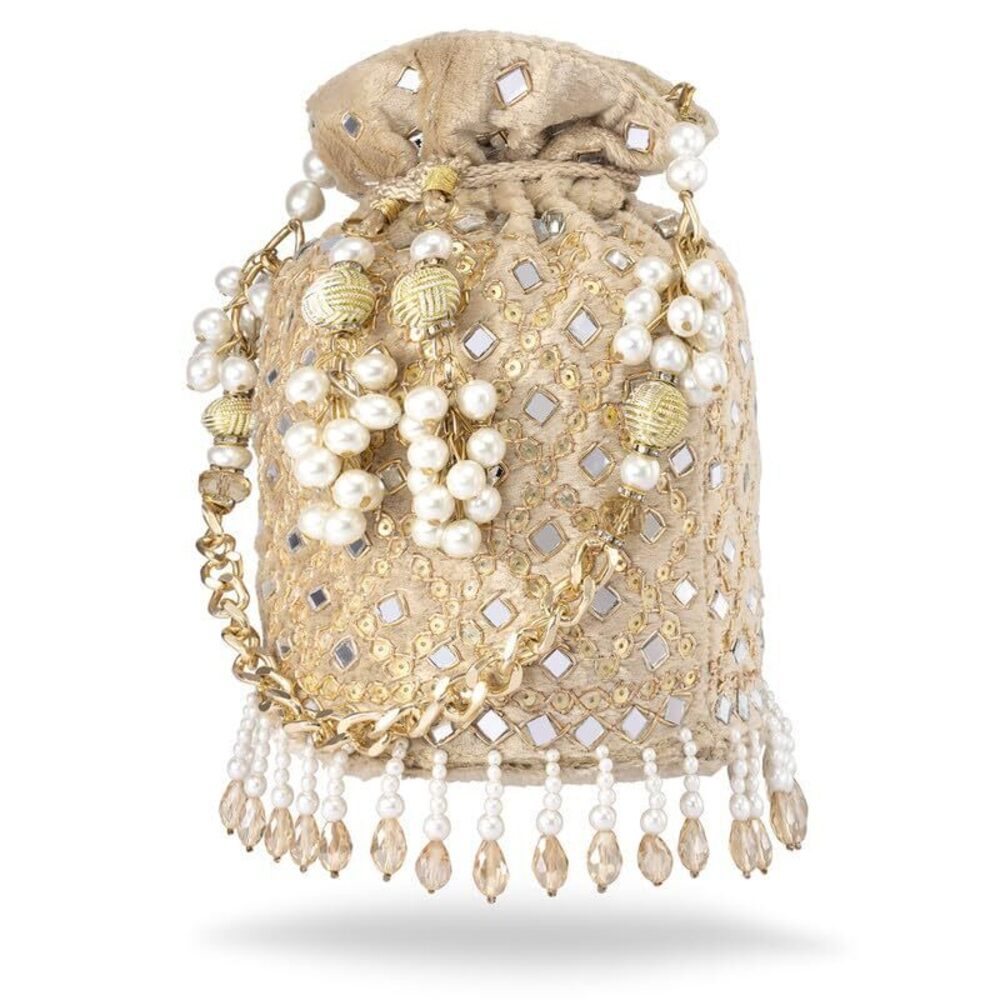 7702 Cream Potli Purses Gift Handmade Evening Handbag Stylish Bridal - Picture 4 of 9